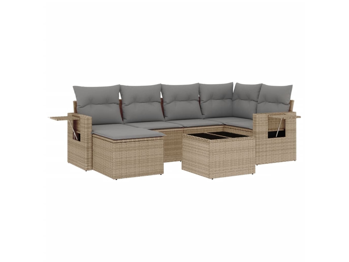 Conjunto de 7 Sofás para Jardim com Almofadões Vime Pe Bege MAISON EXCLUSIVE (7 pcs)