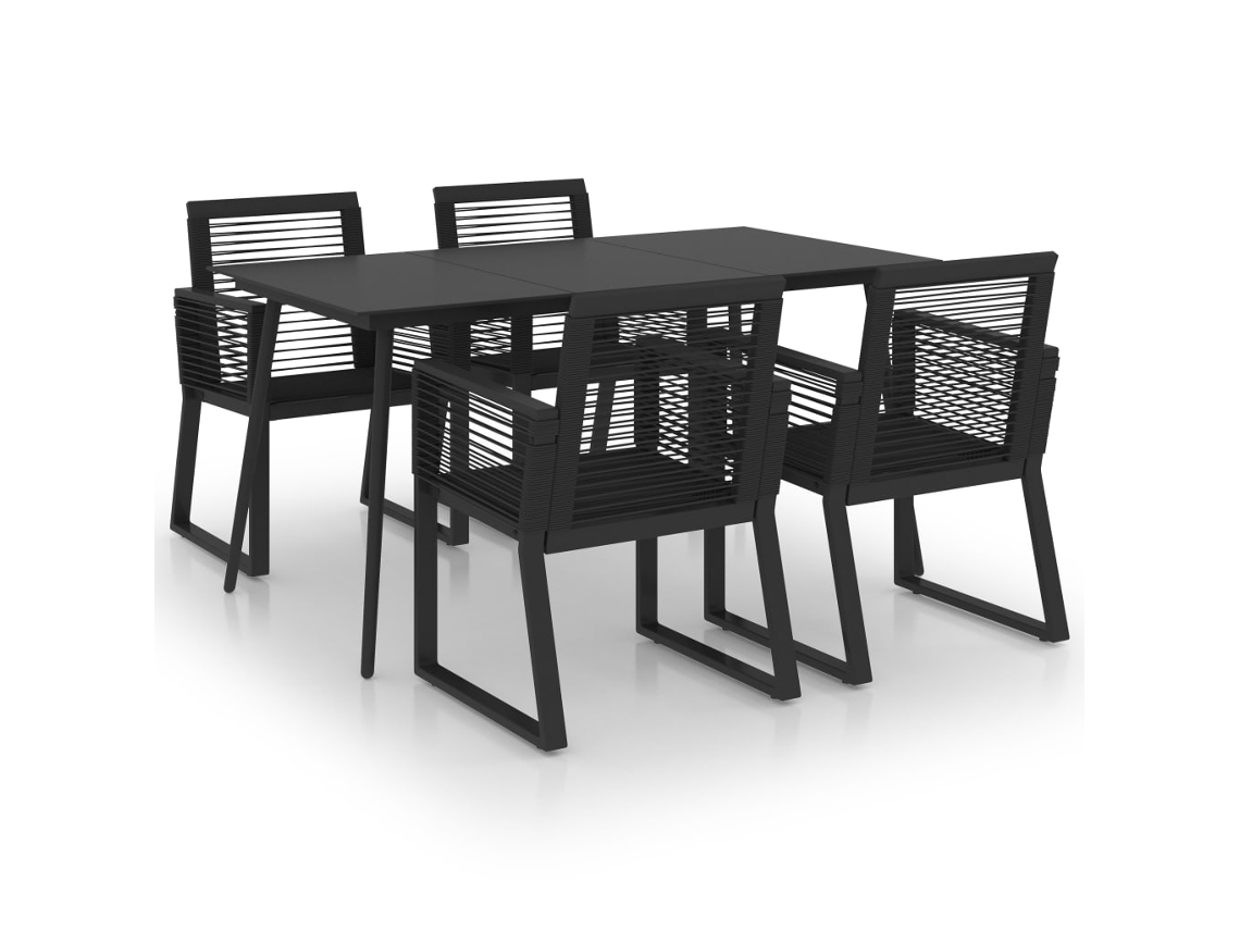 Dining Set, Dining Sets Vidaxl Preto Pvc (mesa Com 150 Cm De Comprimento)