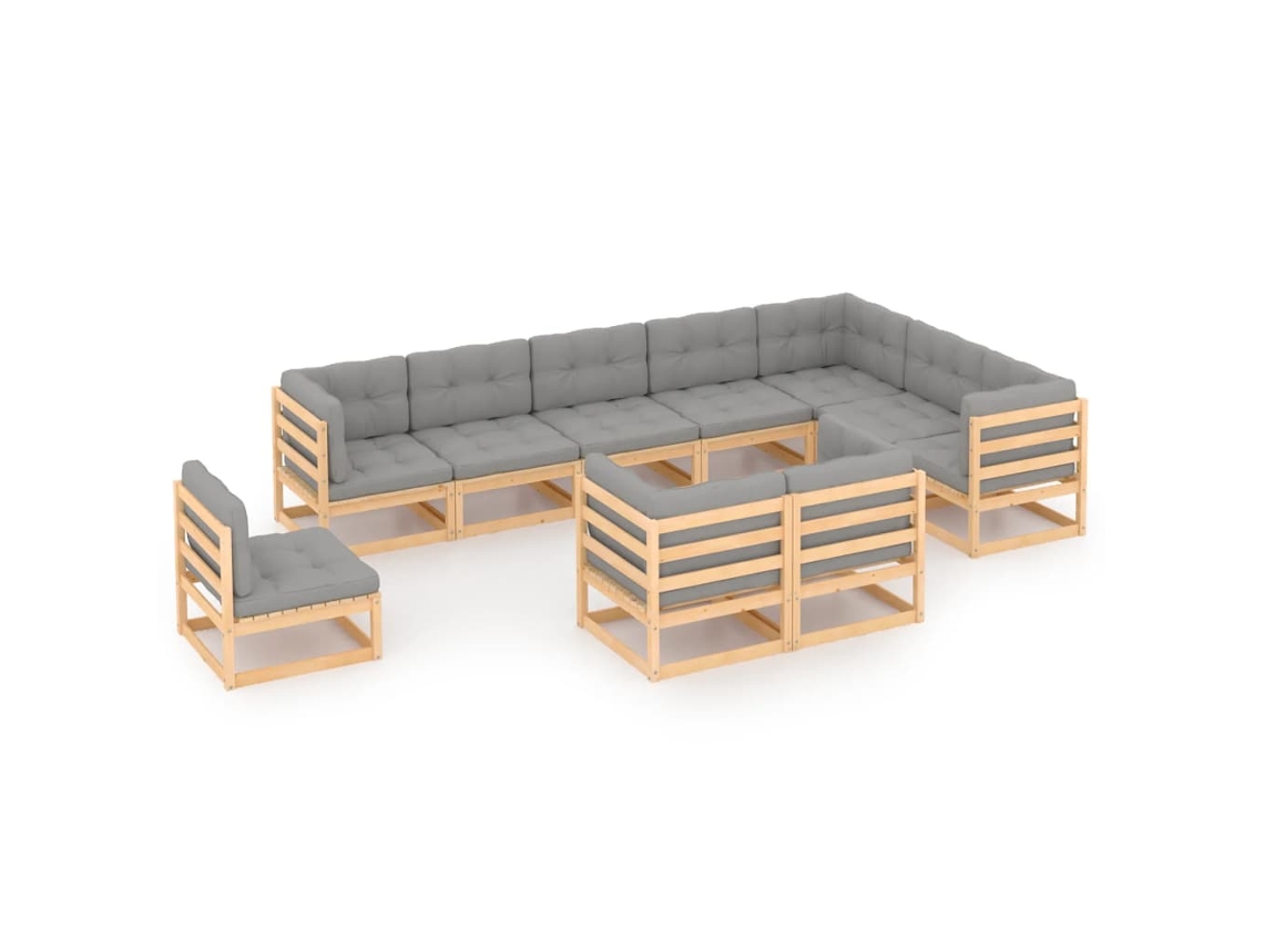 Vidaxl 10 Pcs Conjunto Lounge De Jardim C/ Almofadões Pinho Maciço