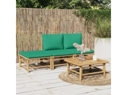 Vidaxl 4 Pcs Conjunto Lounge De Jardim Bambu C/ Almofadões Verdes