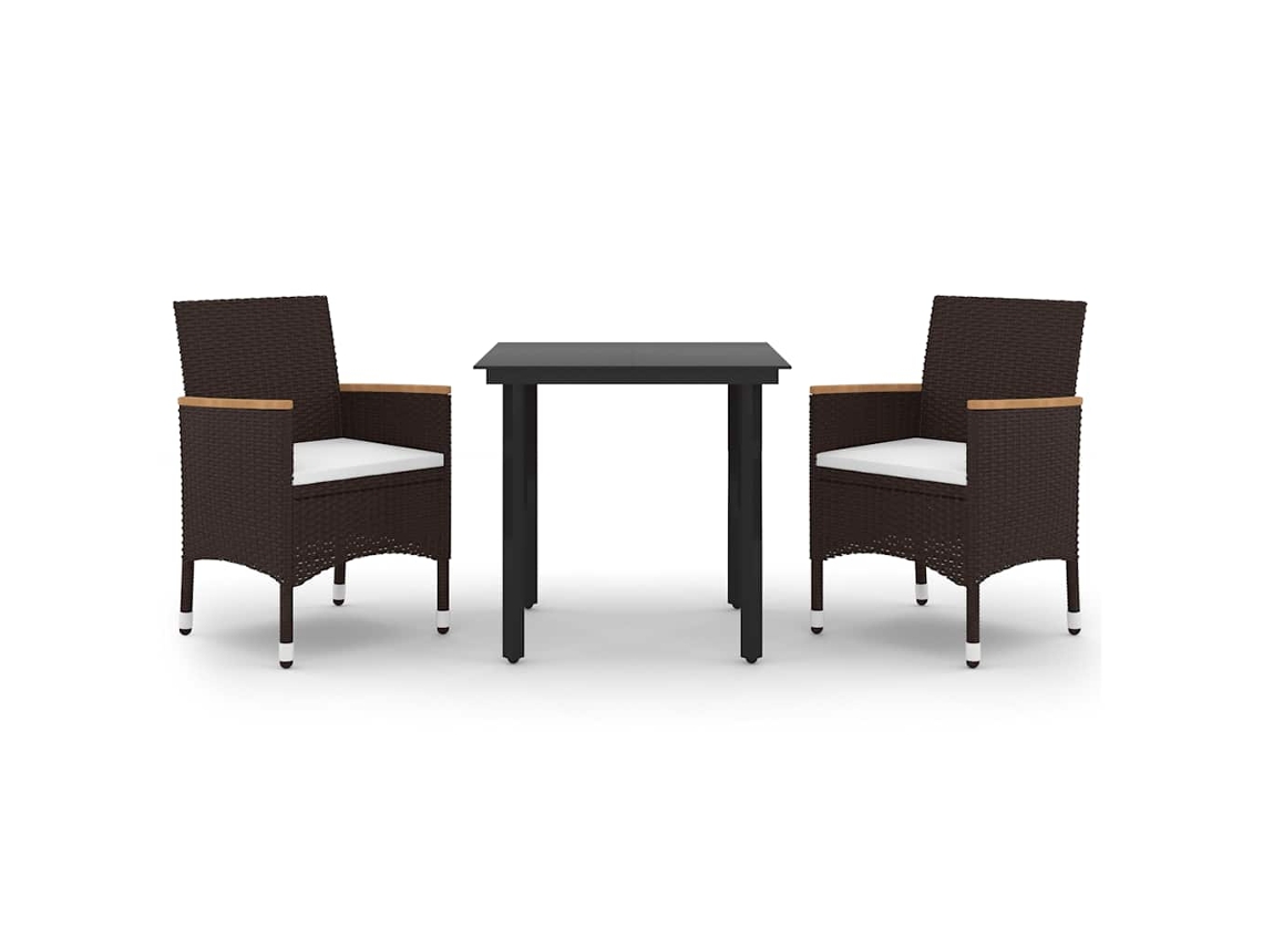 Maison Exclusive - 3 Pcs Conjunto De Jantar P/ Jardim C/ Almofadões Vime Pe/vidro