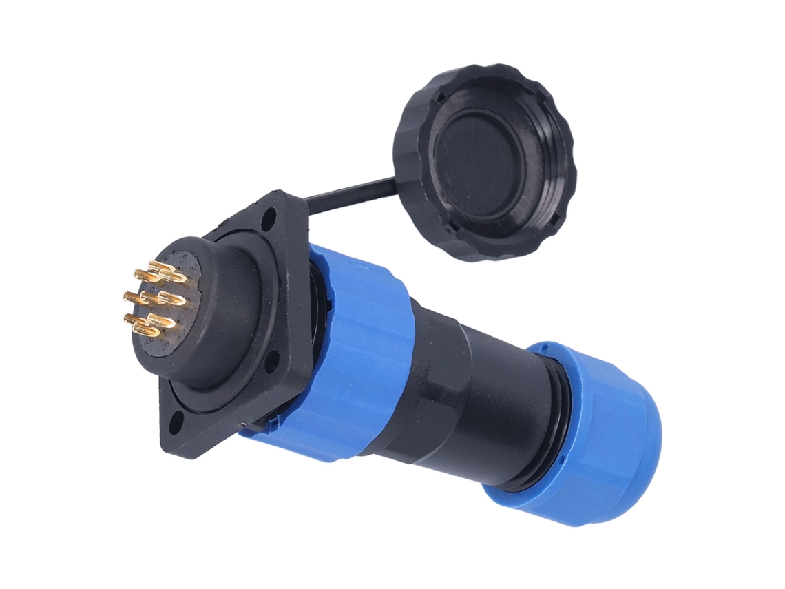 Conector de alimentação à prova d'água Laxiscreed com design quadrado para aeroportos e aviação.
