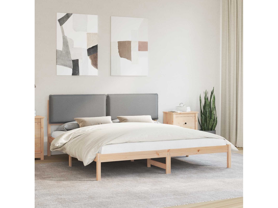 Vidaxl Estrutura De Cama Com Cabeceira Estofada Cinzento-claro