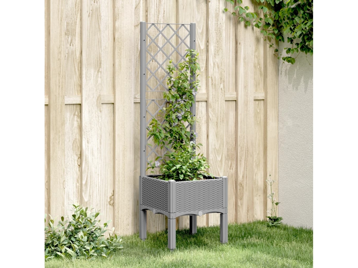 Vidaxl Vaso/floreira Jardim C/ Treliça 40x40x142 Cm Pp Cinzento-claro