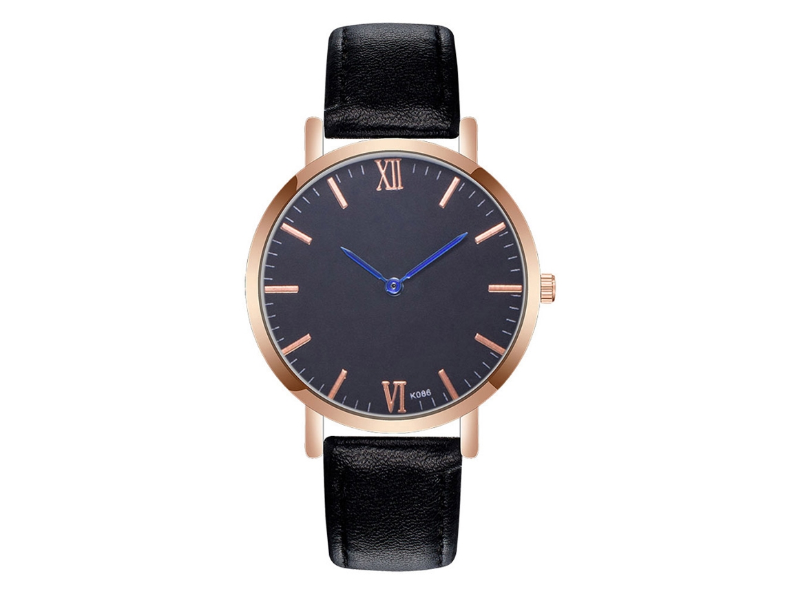 Relógio Masculino de Quartzo com Pulseira de Couro Pu Estilo Fashion Azul Preto