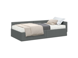 Conjunto de 2 Estruturas de Cama de Canto com Colchão Cinzeto Tecido MAISON EXCLUSIVE
