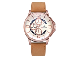 Relógio masculino de quartzo com pulseira de PU, estilo casual e formal, marrom.