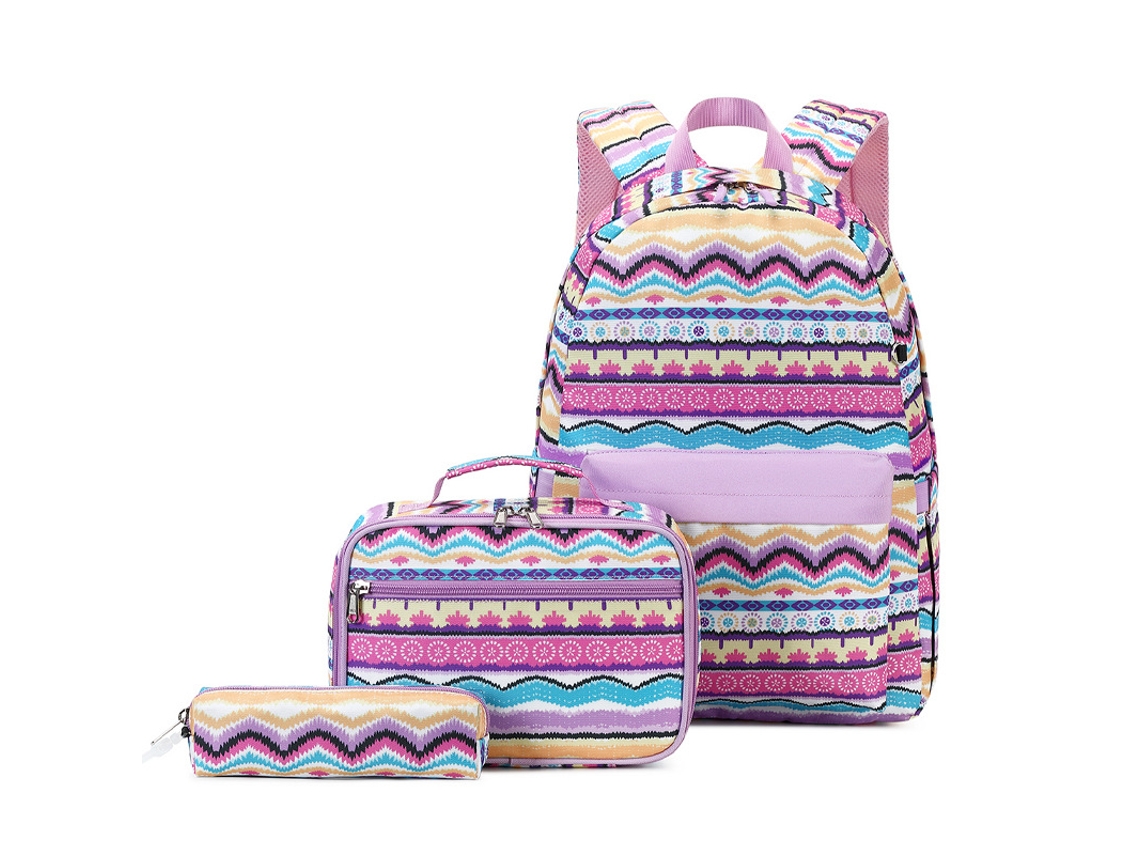 Mochila Escolar De Três Peças Estilo Nacional, Mochila Grande Capacidade, Roxa