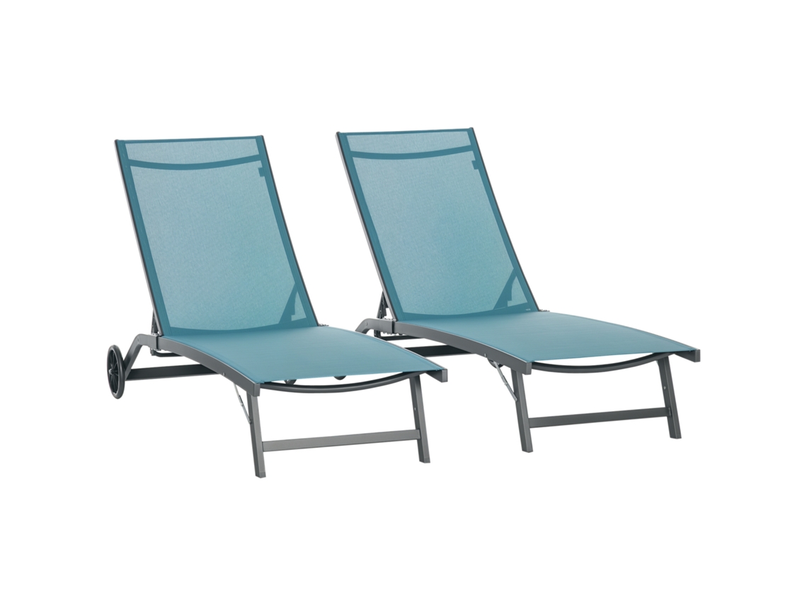 Conjunto de 2 Espreguiçadeiras para Exterior com Encosto Ajustável em 5 Níveis e Rodas Azul PROFESIA BOYANG