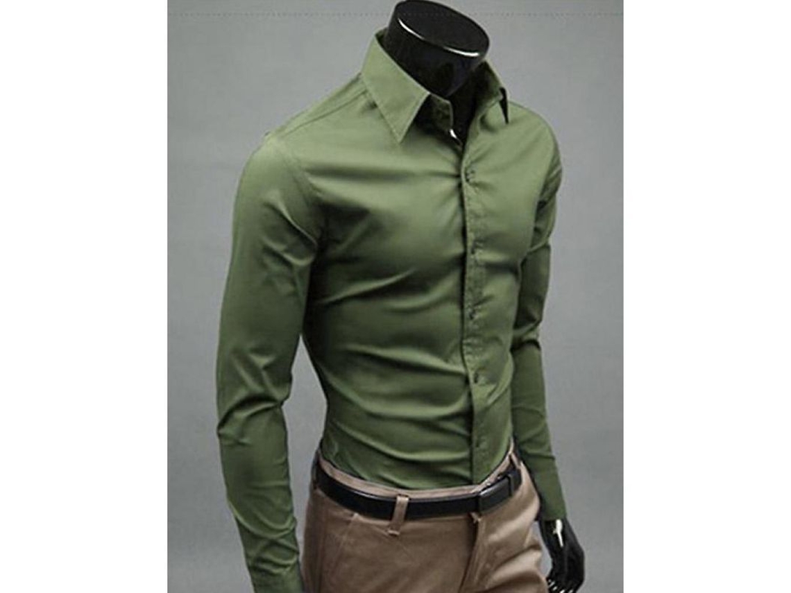 2026 camisas de Luxo para Homem, Ajuste Slim, Gola Redonda, Manga Longa, Casual e Formal, Inverno e Primavera, Algodão Misturado 2xl Verde Ejército