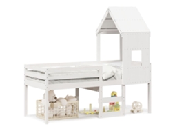 Cama Alta Com Telhado 90x200 Cm Pinho Maciço Branco Dkd Home Decor