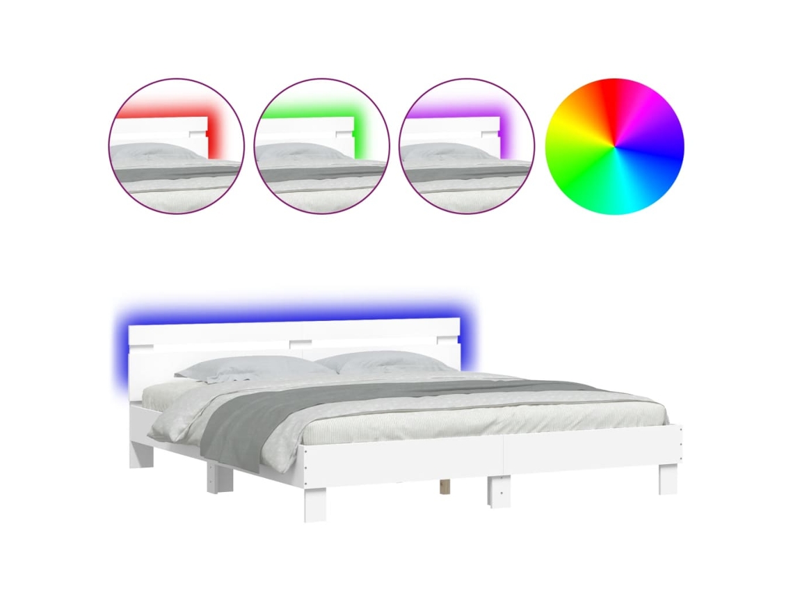Estrutura de Cama com Cabeceira e Luzes Led MAISON EXCLUSIVE Branco (200x200 cm)
