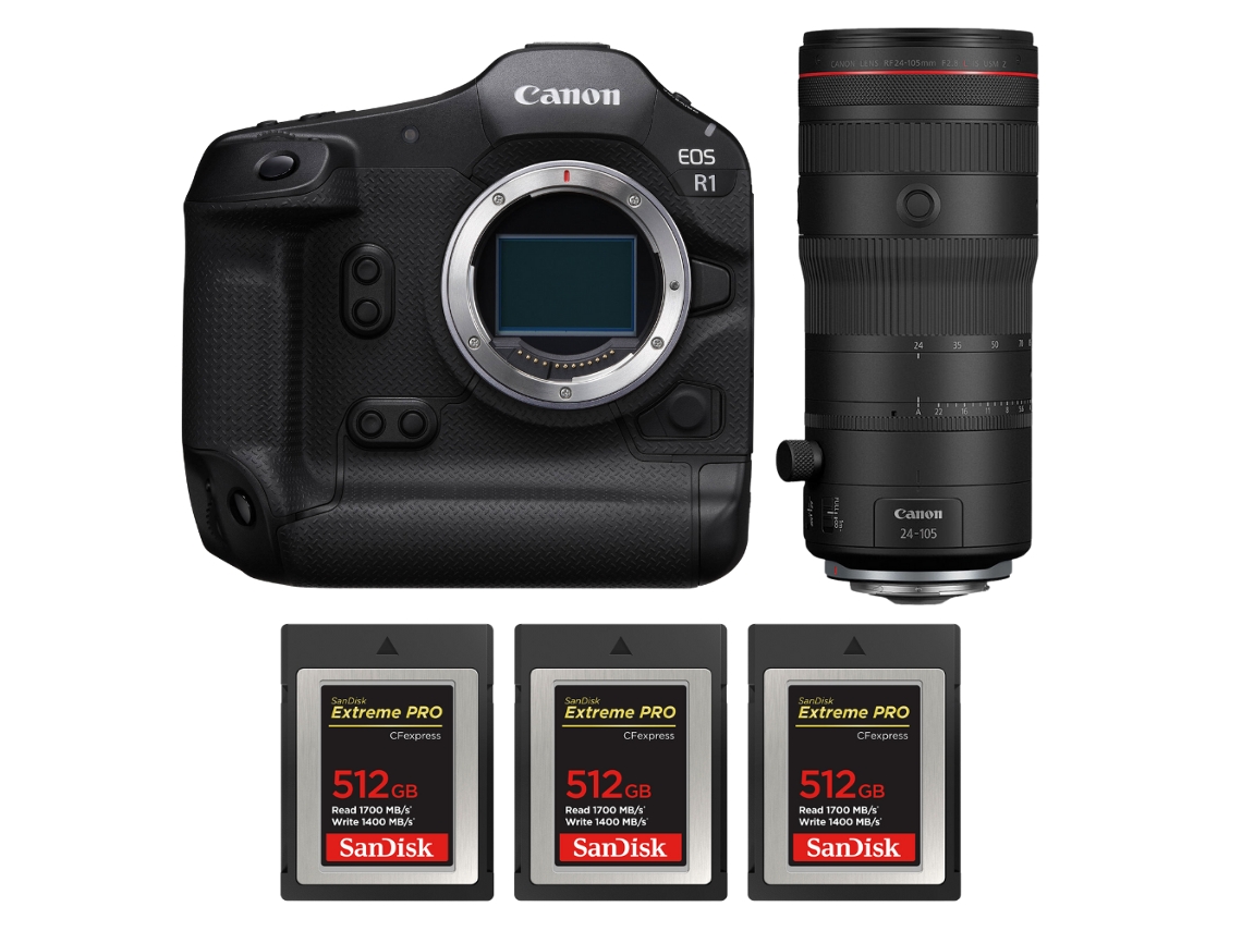Eos R1 + Rf 24 105mm F/2.8 L Is Usm Z + 3 Sandisk 512gb Extreme Pro Cfexpress Type B + Ebook “20 Dicas para Fotos Que Impressionam” CANON