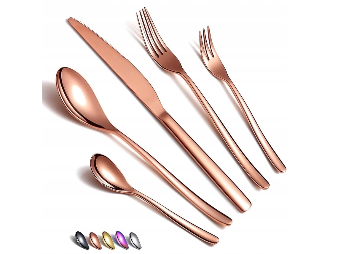 30 Peças Jantar Em Aço Inoxidável Com Camada De Titânio Rosa Para 6 Pessoas 24.7x9.7x4.9 Cm