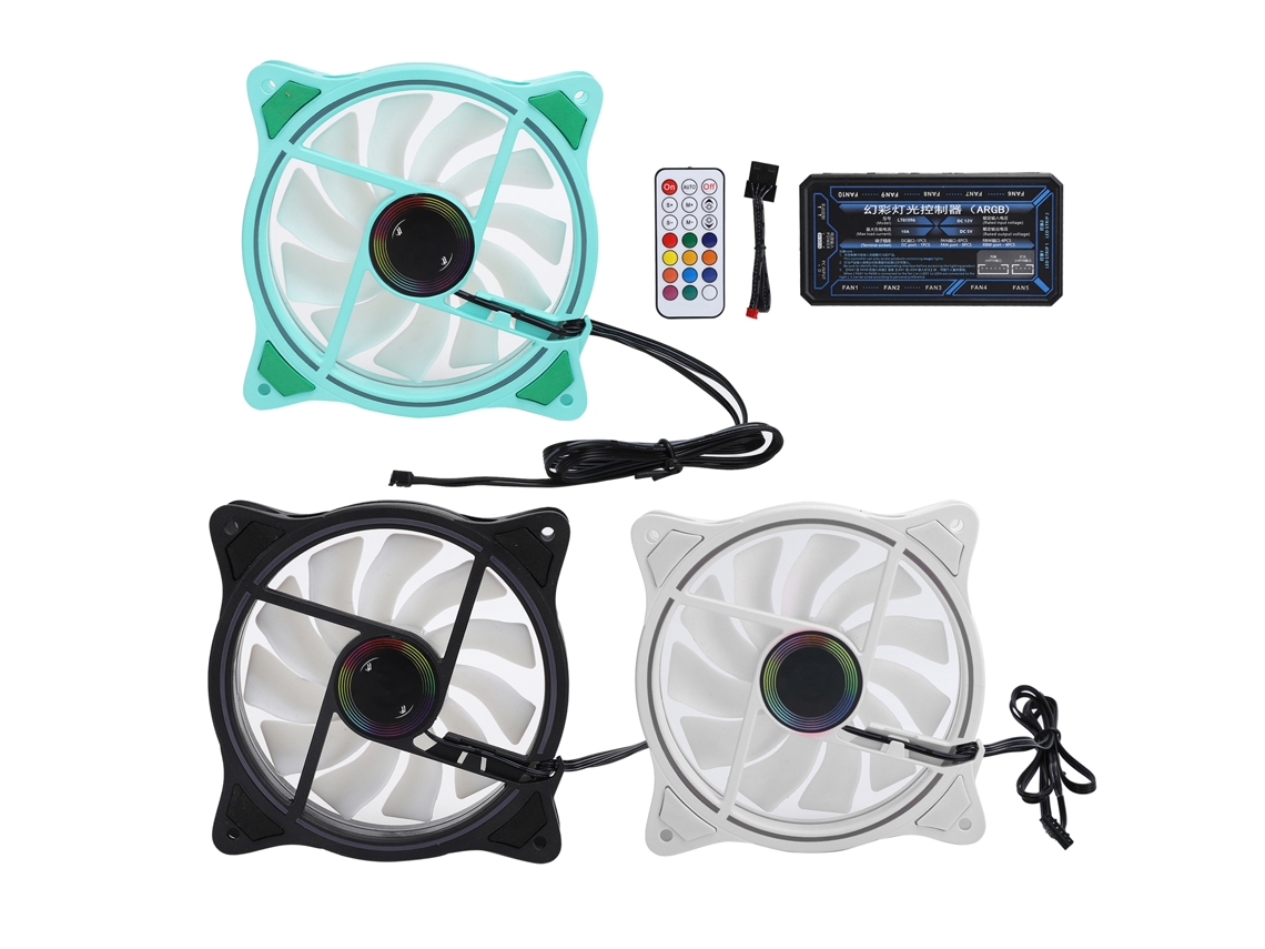 3 Peças De Ventiladores De Resfriamento Argb Com 11 Lâminas 1200rpm 12v Silencioso Resfriador De Ar Para Computador Verde Preto Branco