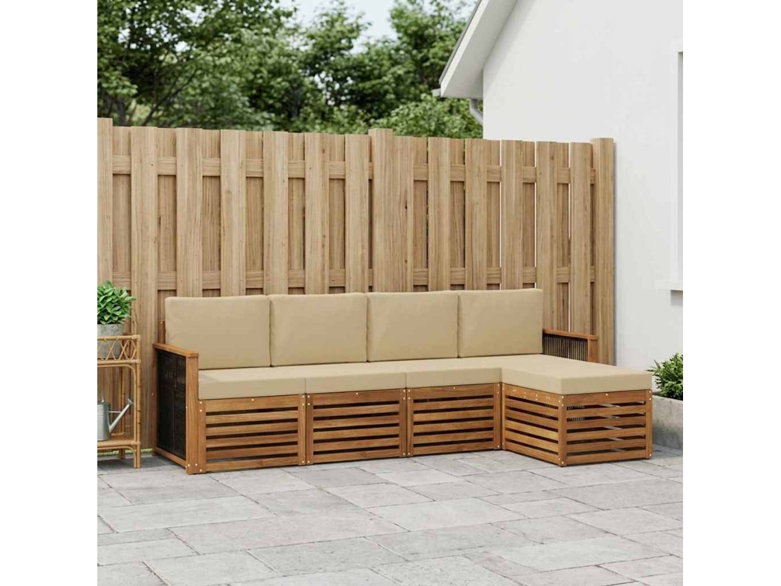 Vidaxl Conjunto De Sofás Para Exterior 5 Pcs Natural E Bege