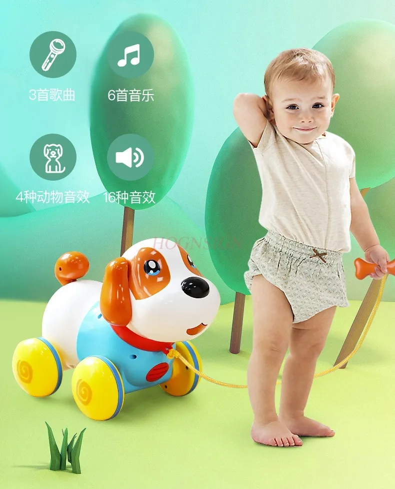 Cachorrinho inflável infantil com função de pula-pula e vai/vem com fio para conectar/desconectar, ideal para bebês de 1 a 3 anos que procuram atividades interativas.
