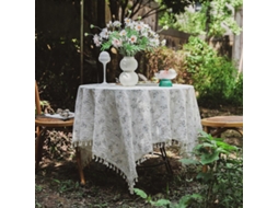 Toalha De Mesa Pequena De Linho Com Flores Frescas, Toalha De Mesa De Algodão Com Borlas