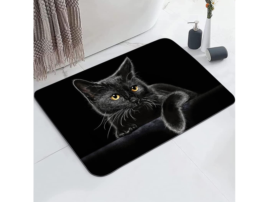Tapete Banho 42x60cm Antiderrapante, Absorvente, Lavável, Gato Preto