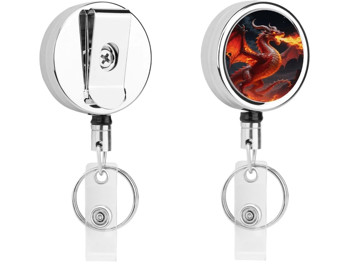 Porta Crachá Retrátil Fire Dragon, Moderno E Durável, Em Metal, Com Cordão De Nylon De 68cm, Ideal Enfermeiros E