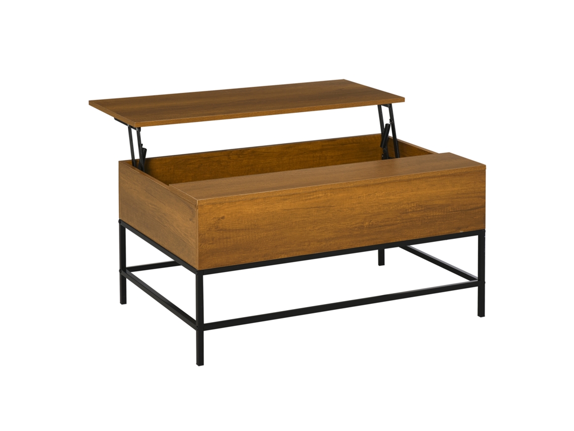 Mesa de Centro Elevável Mdf, Metal Cor Teca 90x60,5x45,5 cm Homcom