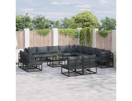 Conjunto De Sofá De Jardim Com Almofada 13 Pcs Preto Alumínio Haochrymec
