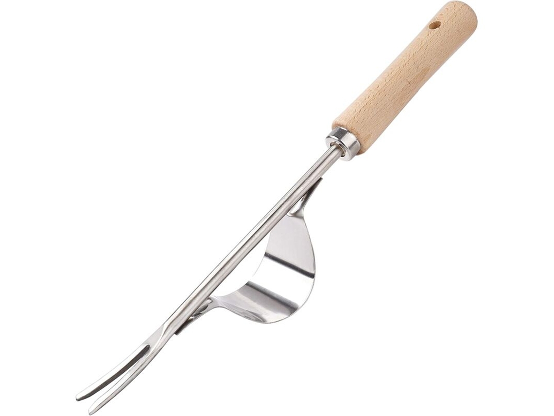 Removedor de Ervas Daninhas Manual em Aço Inoxidável com Cabo de Madeira, Ferramenta de Jardinagem para Capinar Seu Jardim AQUAFORGE