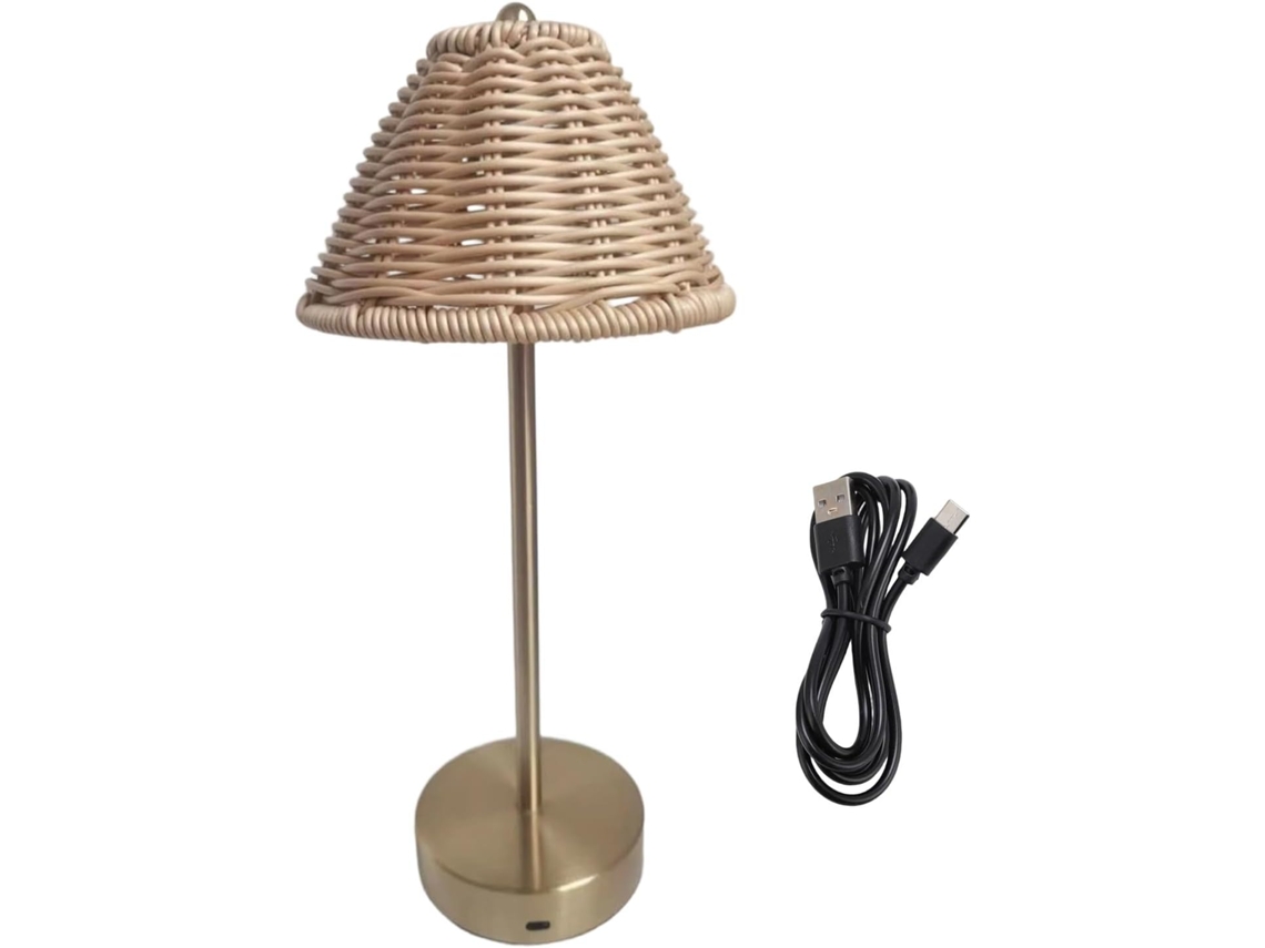 Abajur De Mesa Em Rattan Estilo Boho Com Interruptor Dimmer