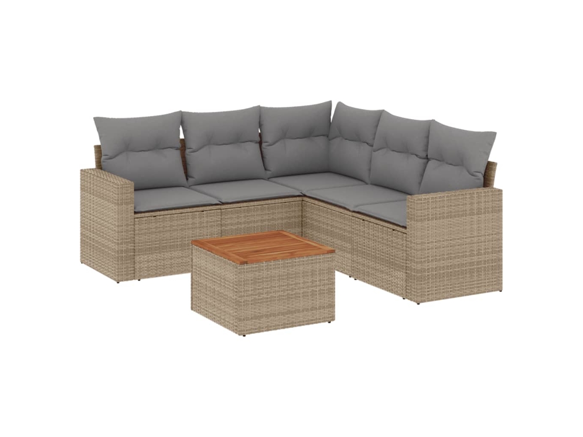 Conjunto de 6 Sofás Jardim com Almofadões Vime Pe Bege Misturado MAISON EXCLUSIVE