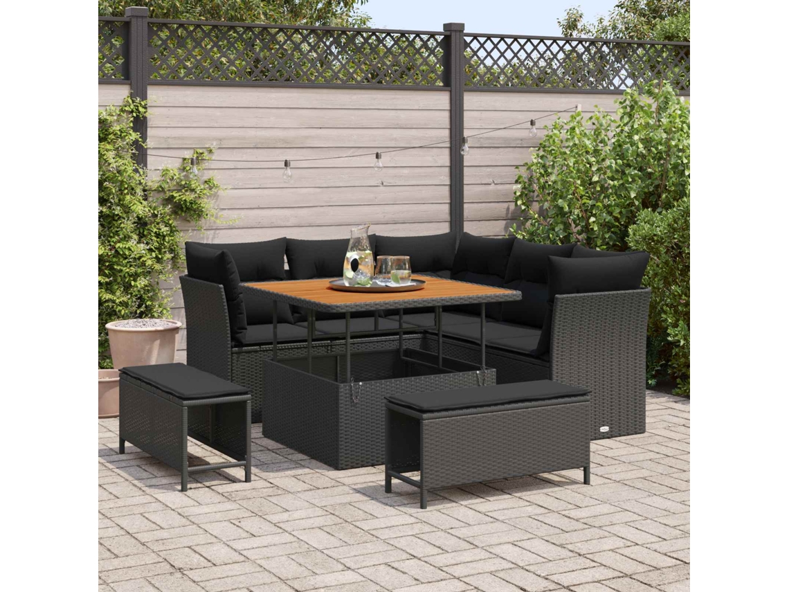 Vidaxl Conjunto De Sofá De Jardim Com Almofada 8 Pcs Preto