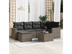 Vidaxl 7 Pcs Conjunto Sofás P/ Jardim C/ Almofadões Vime Pe Cinzento