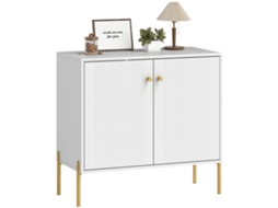 Aparador CHEZMOI de sala de estar, com portas duplas caneladas, prateleira ajustável (80x39,1x76cm), branco