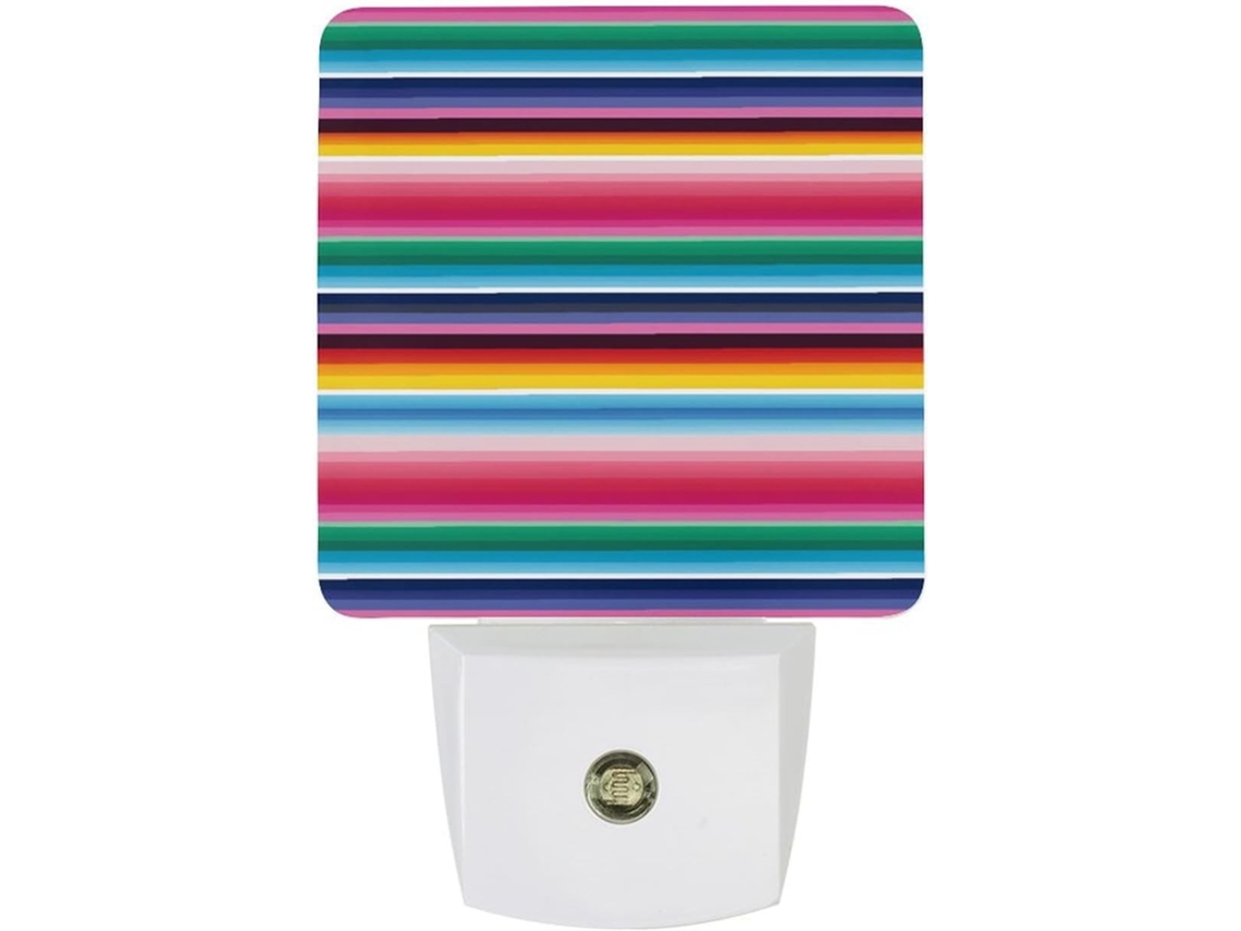 Luminária noturna colorida com estampa listrada mexicana, sensor de LED, luz noturna branca e suave para banheiro.