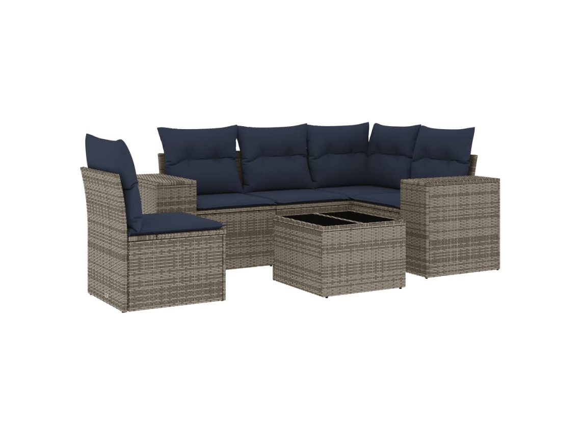 Conjunto de Sofá de Jardim, 6 Peças, Almofadas, Rattan Cinza MAISON EXCLUSIVE