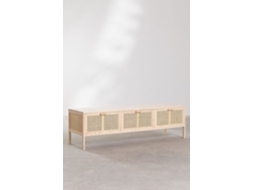 Sklum Móvel Tv 135x45 Cm Em Rattan E Madeira Reyna Madeira De Pinho Castanho Madeira Natural