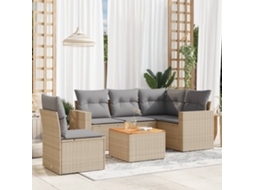 Vidaxl 6 Pcs Conj. Sofás Jardim C/ Almofadões Vime Pe Bege Misturado