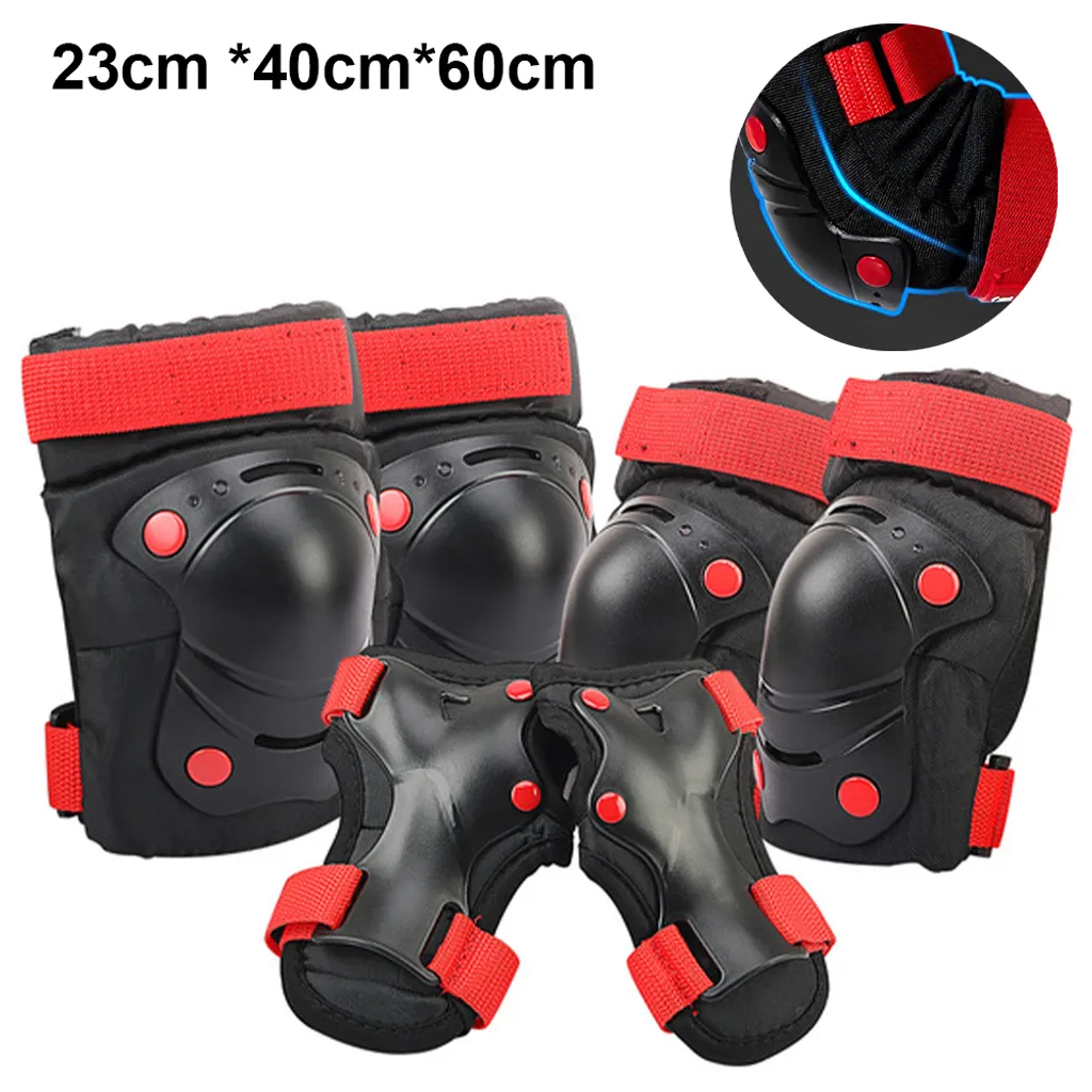 Conjunto de Joelheiras infantis: proteção 6 em 1 para patinação, ciclismo e patinete, preto e vermelho AQUAFORGE