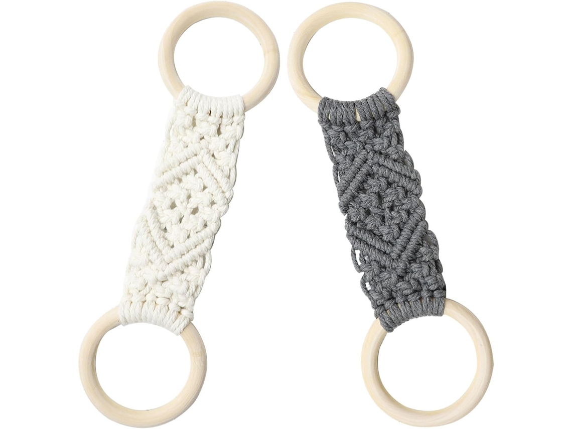 Conjunto De 2 Porta-toalhas Macramê Com Argola Madeira Estilo Boho