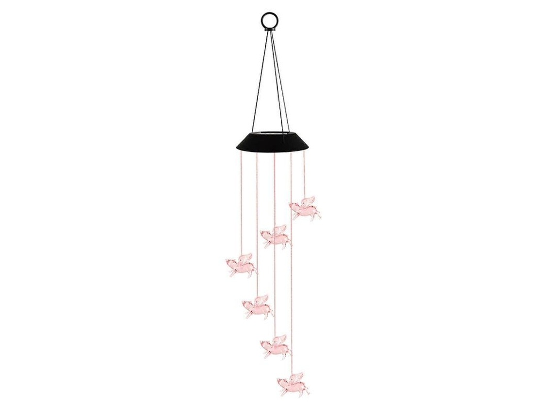 Luz De Campainha De Vento Solar Led Porco Voador Decoração Jardim Hanging Rosa