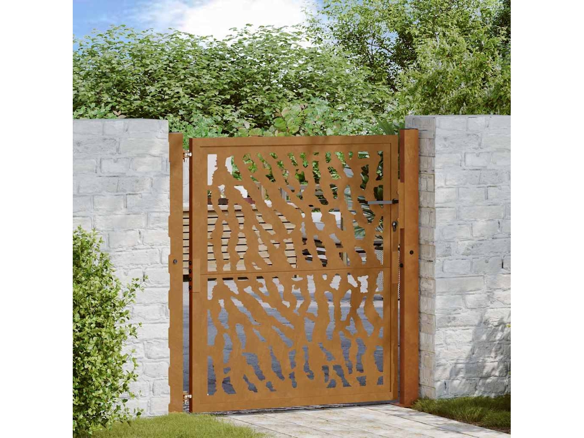 Vidaxl Portão De Jardim 100x100 Cm Em Aço Intemperizado Com Design De Traços