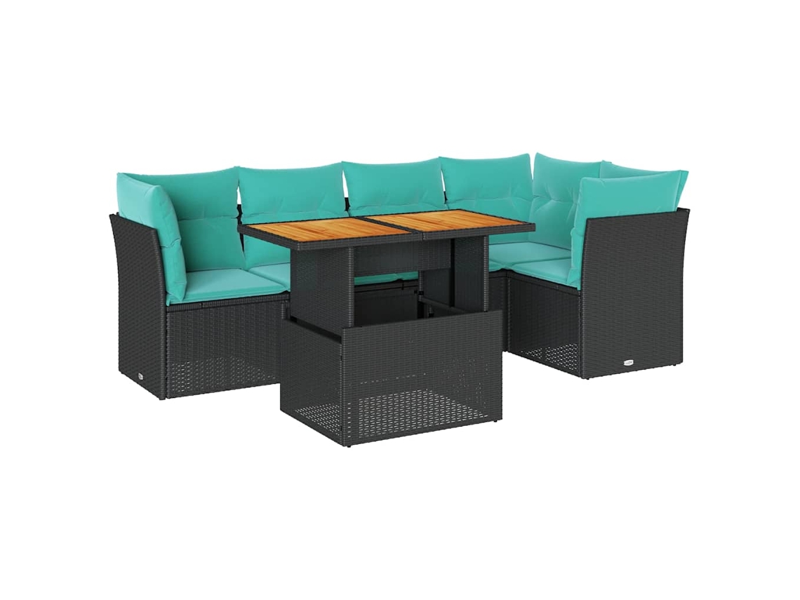 Conjunto Sofás de Jardim 6 Pcs com Almofadões Vime Pe Preto MAISON EXCLUSIVE (6 pcs)