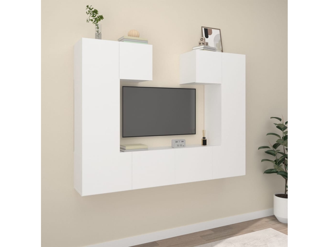 Vidaxl Conjunto Móveis De Tv 6 Pcs Madeira Processada Branco
