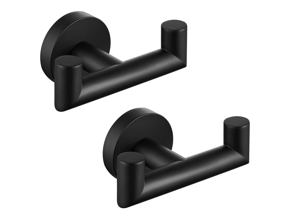 Conjunto De 2 Ganchos Toalha – Suporte Toalha Parede – Aço Inoxidável – Preto – 4,9×4,9×5,8 Cm