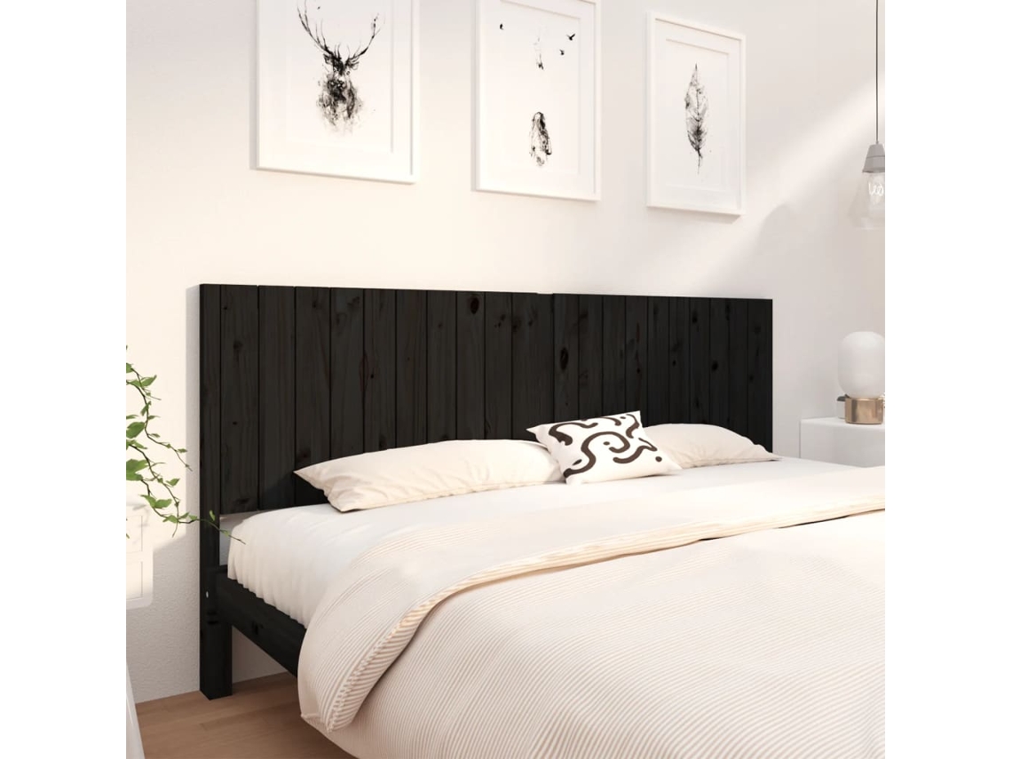 Vidaxl Cabeceira De Cama 205,5x4x100 Cm Pinho Maciço Preto