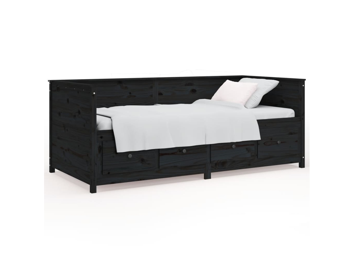 Sofá cama 75x190 Cm Madeira de Pinho Maciça Preto MAISON EXCLUSIVE
