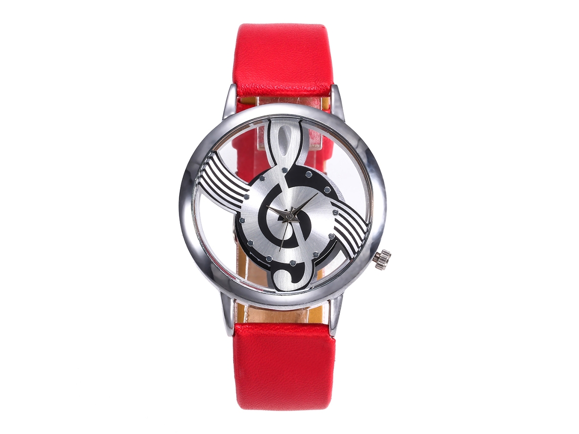 Relógio de Quartzo Feminino com Pulseira de Couro Pu e Design de Nota Musical (vermelho)