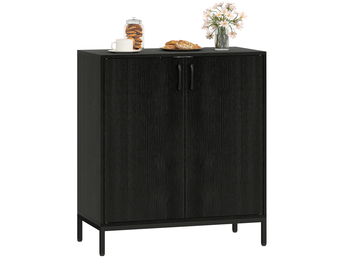 Aparador Moderno 2 Portas Prateleira Ajustável Base Elevada Preto 80x40x90