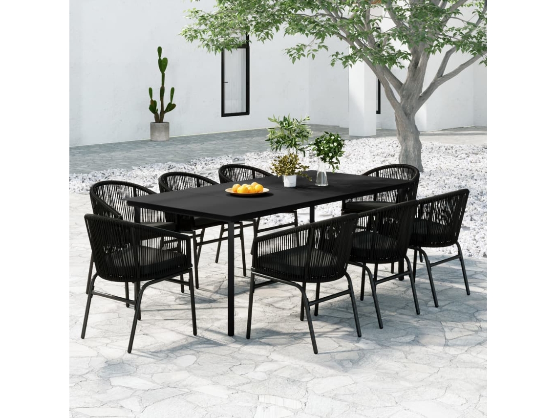 Vidaxl 9 Pcs Conjunto De Jantar Para Jardim Preto