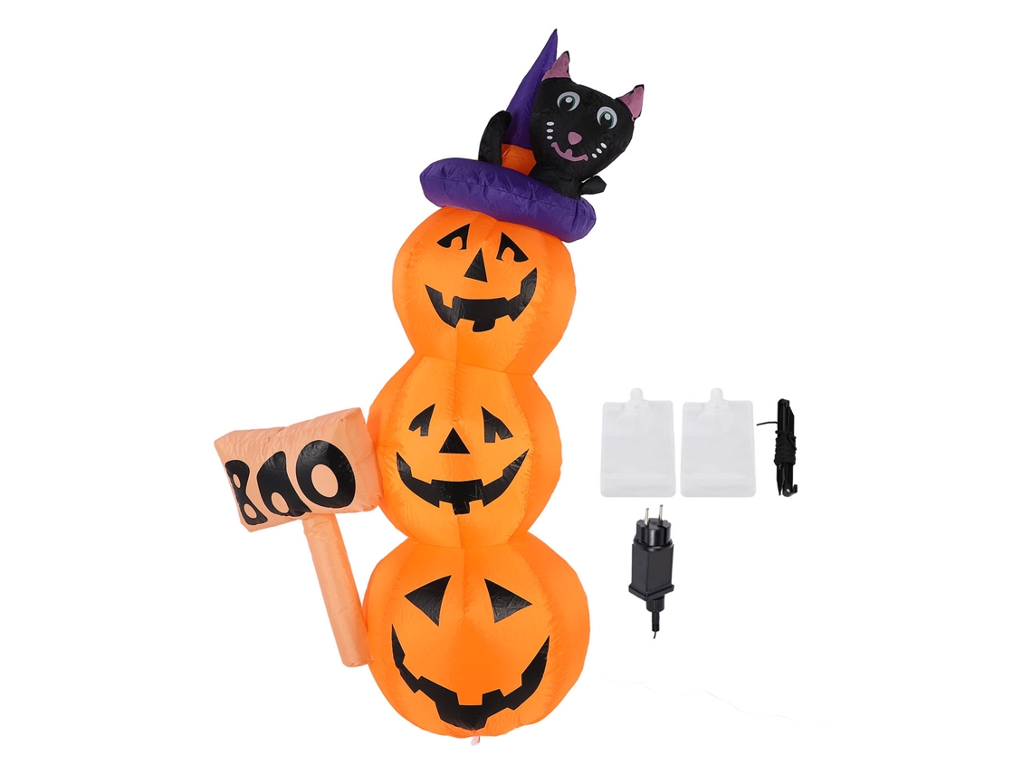 Decoração Abóbora Gato Preto Led 1.6m Plugue Eu
