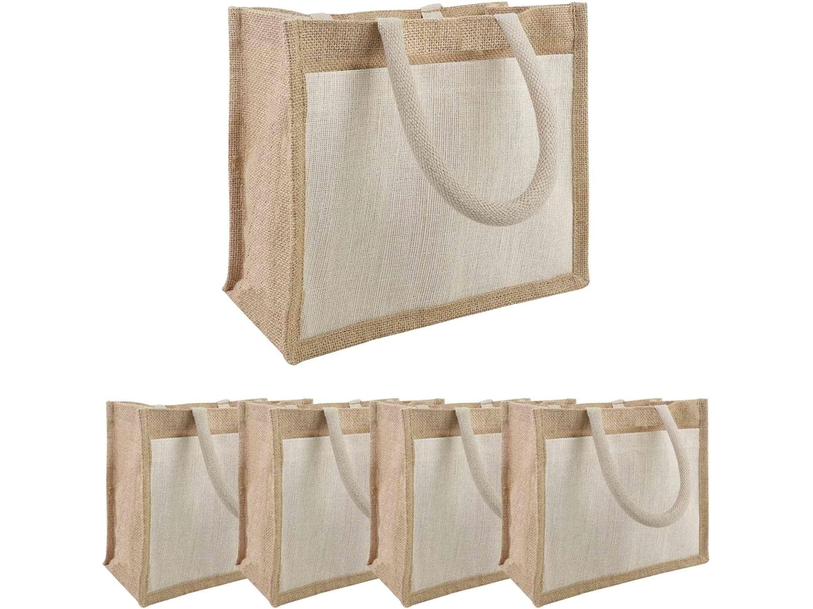 Conjunto De 5 Sacolas De Compras Em Lona De Algodão E Juta